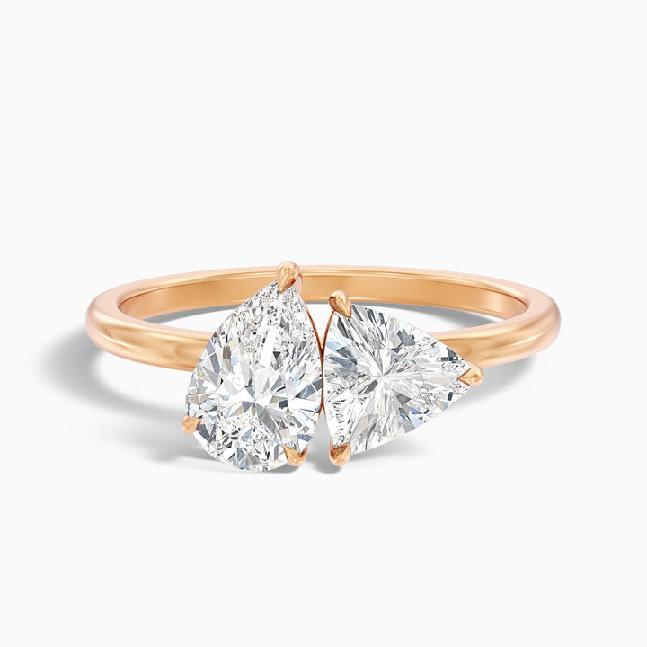 Elsie Toi Et Moi Ring in 10k Rose Gold With Pear and Trillion Cut Two Stone Moissanite Diamond (3 Ct. Tw.) - Front View