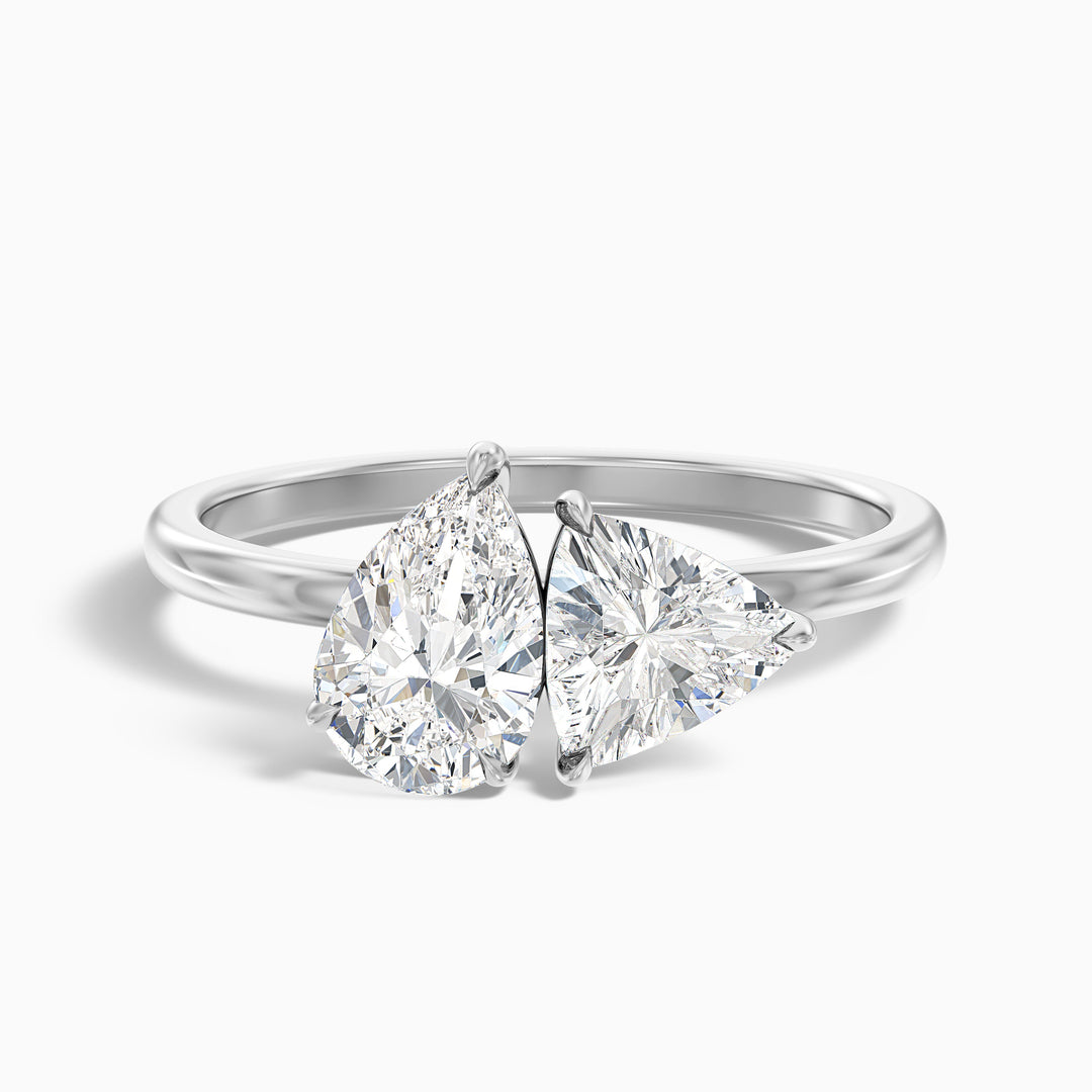 Olivia Toi Et Moi Ring in 18k White Gold With Pear and Trillion Cut Two Stone Lab Grown Diamond (2.5 Ct. Tw.) - Front View