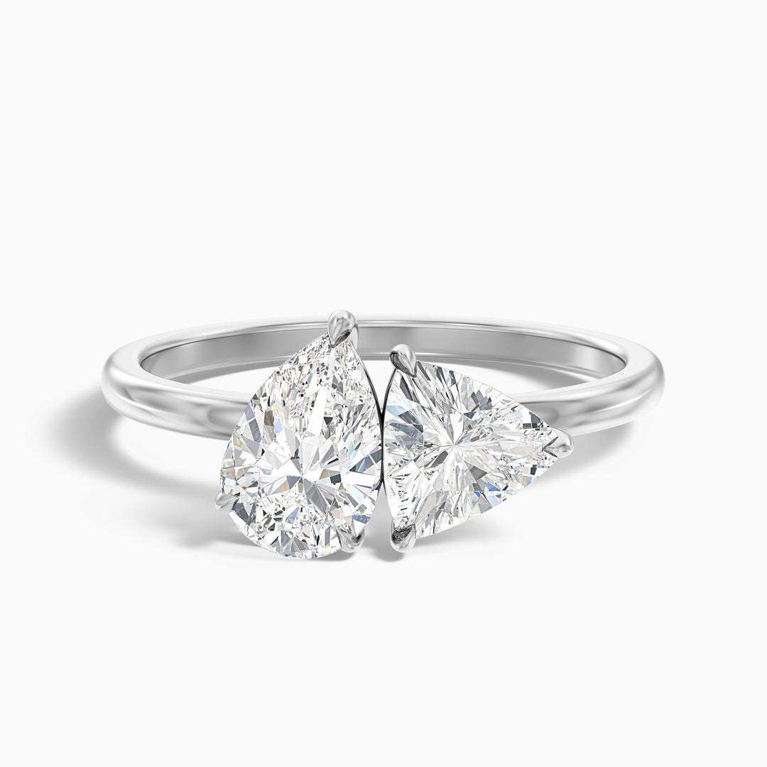 Olivia Toi Et Moi Ring in 925 Sterling Silver With Pear and Trillion Cut Two Stone Lab Grown Diamond (2.5 Ct. Tw.) - Front View