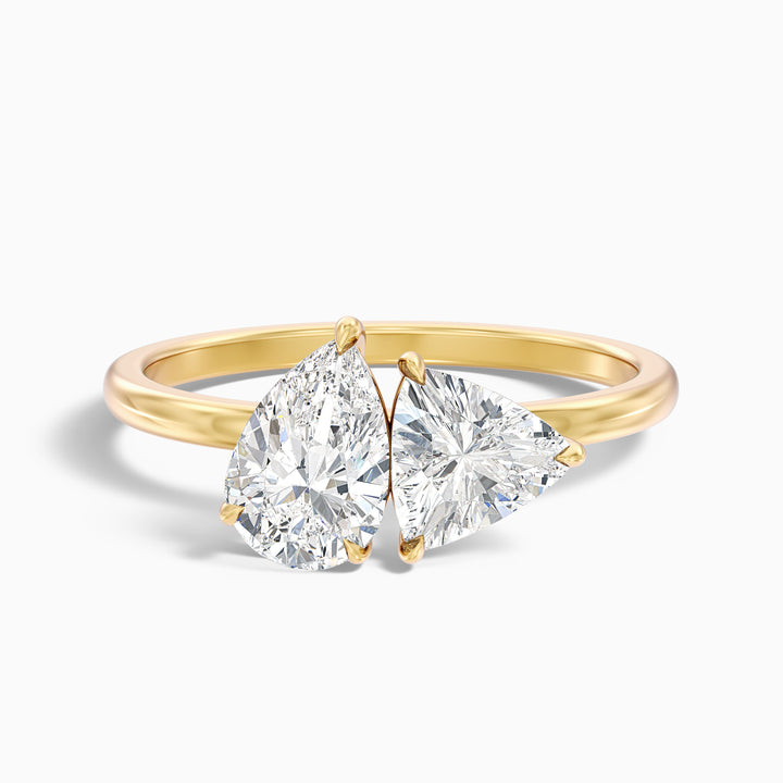 Olivia Toi Et Moi Diamond Ring in 14k Rose Gold With Pear and Trillion Cut Two Stone Lab Grown Diamond (1.5 Ct. Tw.) - Front View