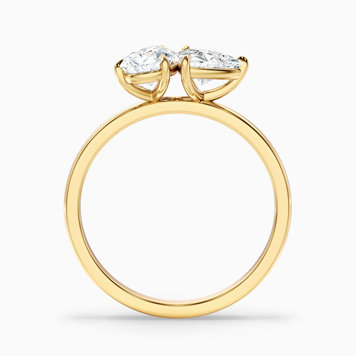 Olivia Toi Et Moi Diamond Ring in 18k Yellow Gold With Pear and Trillion Cut Two Stone Lab Grown Diamond (1 Ct. Tw.) - Side View