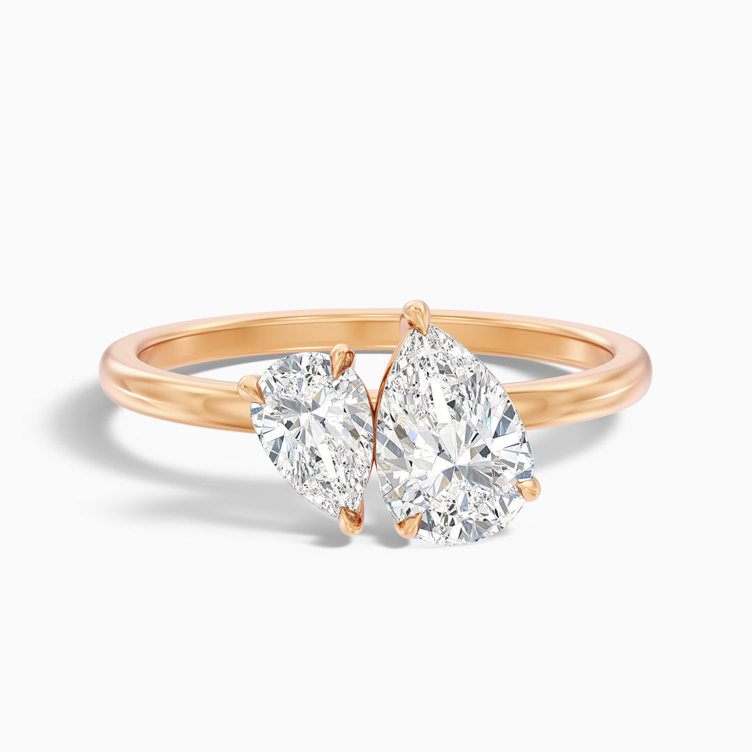 Skye Toi Et Moi Engagement Ring in 14k Rose Gold With With Both Pear Two Stone Moissanite Diamond (2.5 Ct. Tw.) - Front View