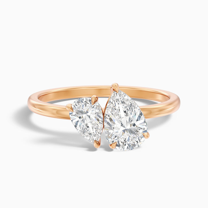 Maisie Toi Et Moi Diamond Ring in 18k Rose Gold With With Both Pear Two Stone Lab Grown Diamond (1.5 Ct. Tw.) - Front View