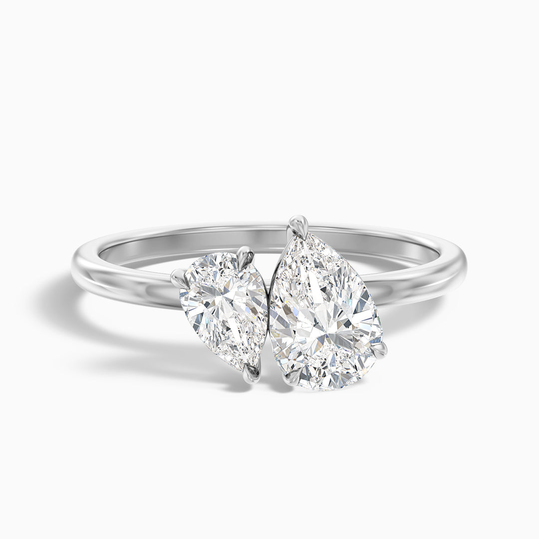 Skye Toi Et Moi Engagement Ring in 925 Sterling Silver With With Both Pear Two Stone Moissanite Diamond (4.5 Ct. Tw.) - Front View