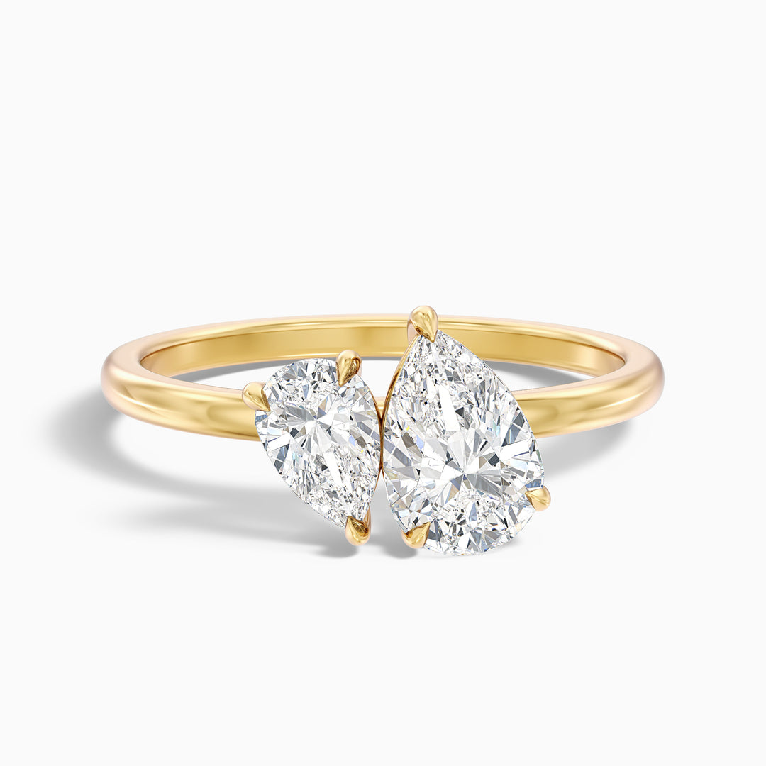 Maisie Toi Et Moi Engagement Ring in 10k Yellow Gold With With Both Pear Two Stone Lab Grown Diamond (3.5 Ct. Tw.) - Front View