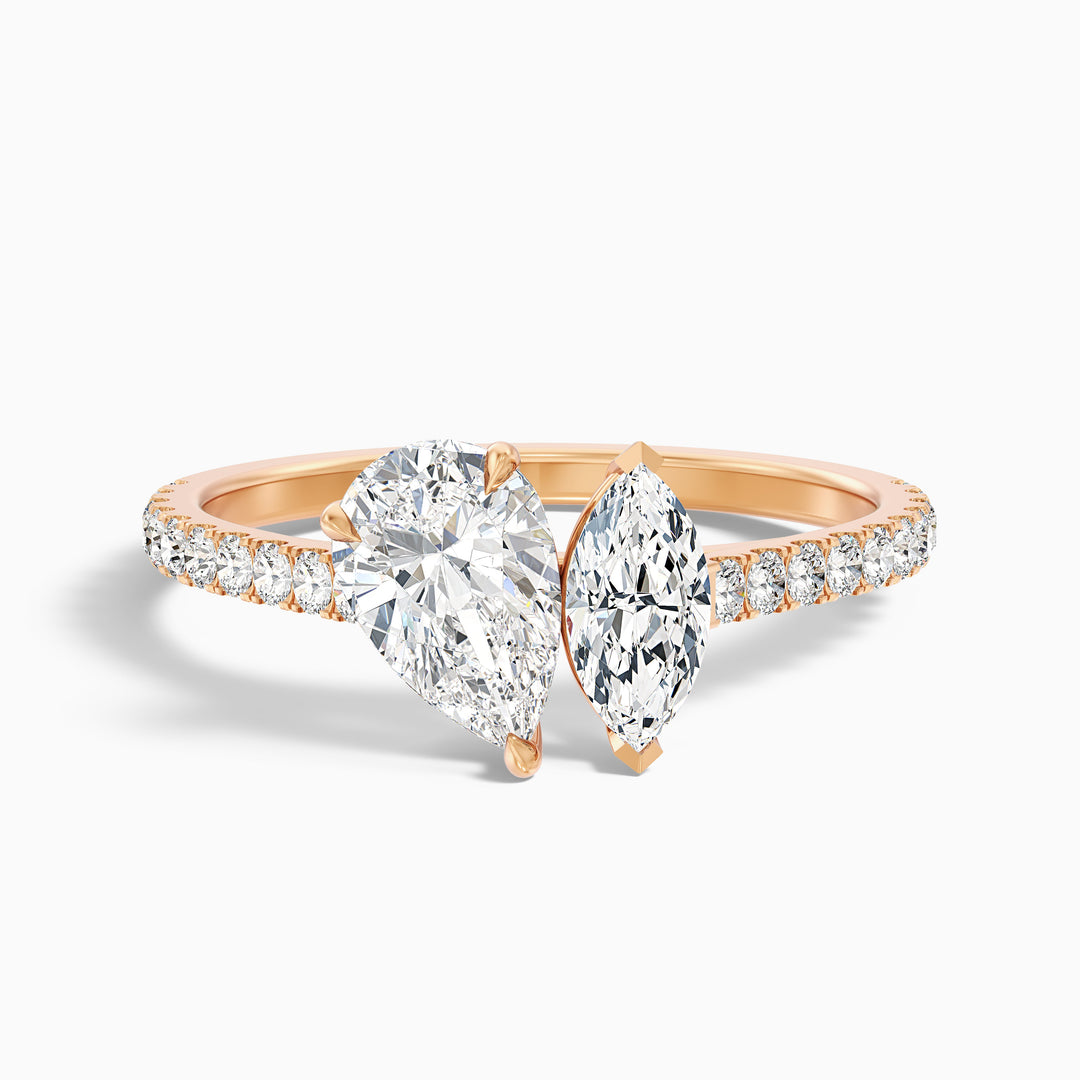 Emma Toi Et Moi Moissanite Ring in 18k Rose Gold With Pear and Marquise Two Stone Diamond (3 Ct. Tw.) - Front View