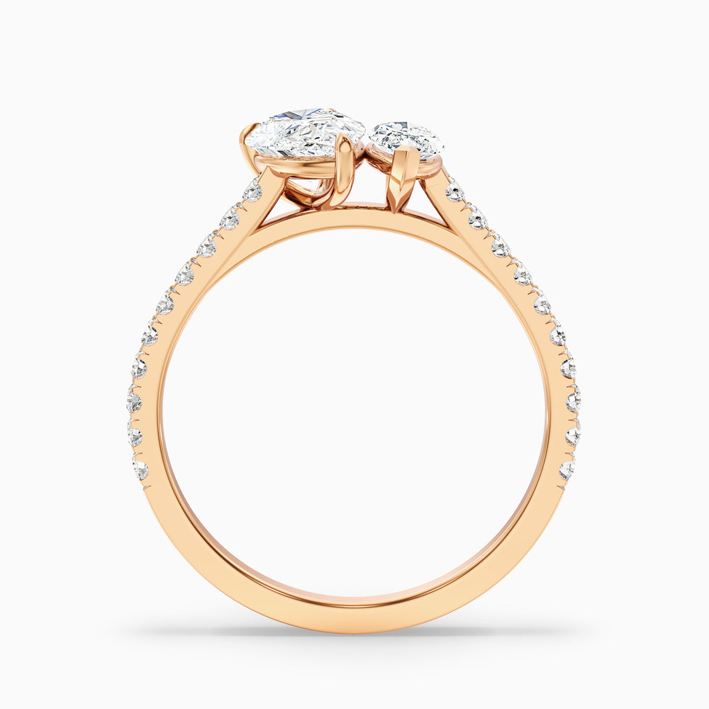 Annie Toi Et Moi Ring in 10k Rose Gold With Pear and Marquise Two Stone Lab Grown Diamond (3.5 Ct. Tw.) - Side View