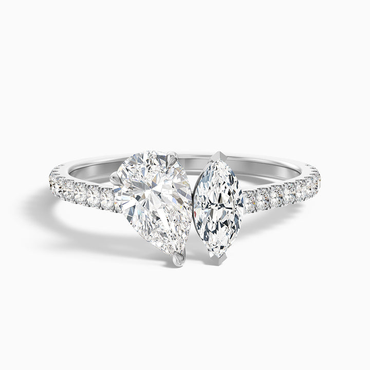 Emma Toi Et Moi Moissanite Ring in 925 Sterling Silver With Pear and Marquise Two Stone Diamond (4.5 Ct. Tw.) - Front View