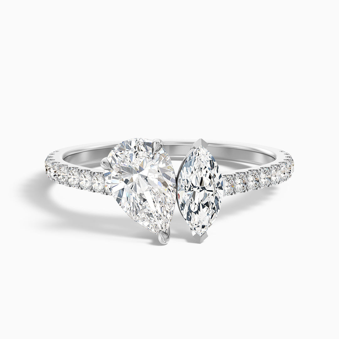 Annie Toi Et Moi Ring in 925 Sterling Silver With Pear and Marquise Two Stone Lab Grown Diamond (4 Ct. Tw.) - Front View