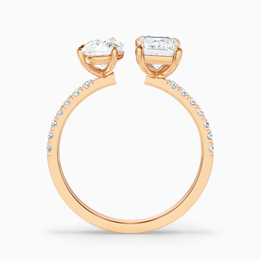 Katie Toi Et Moi Ring in 14k Rose Gold With Pear and Emerald Two Stone Moissanite Diamond (2 Ct. Tw.) - Side View