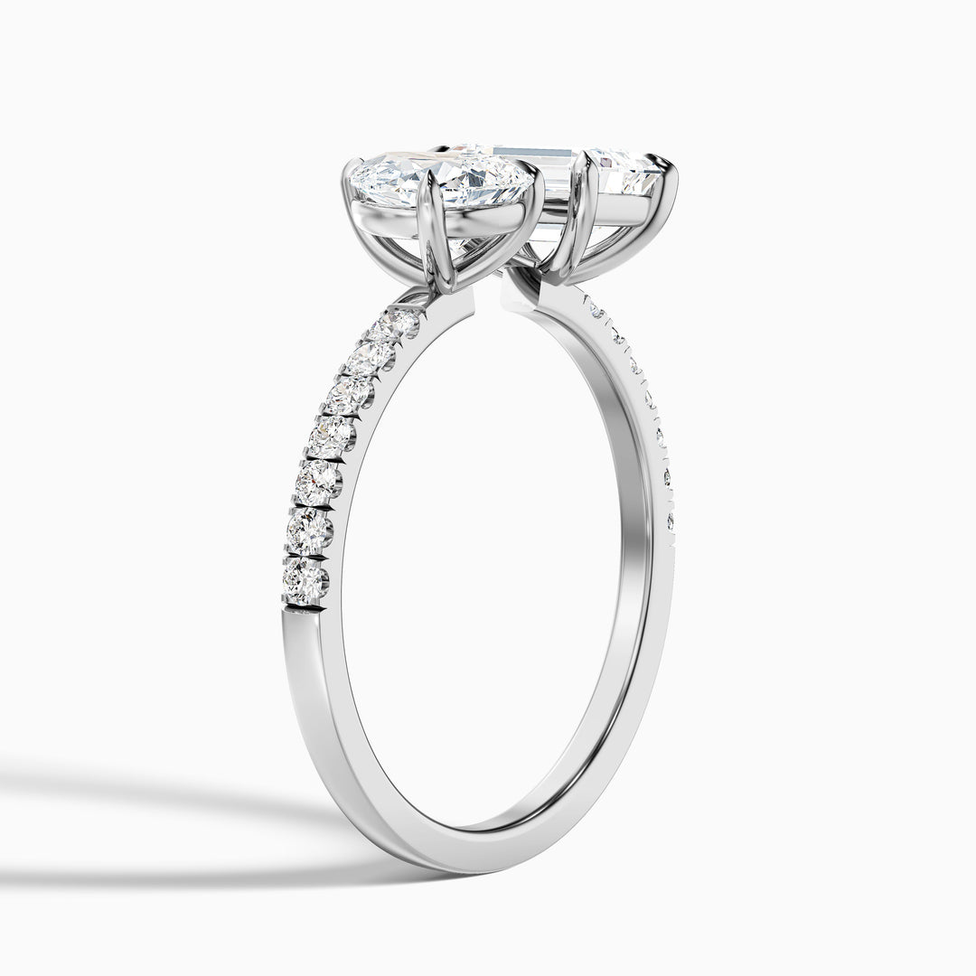 Rosie Toi Et Moi Diamond Ring in 14k White Gold With Pear and Emerald Two Stone Lab Grown Diamond (2 Ct. Tw.)