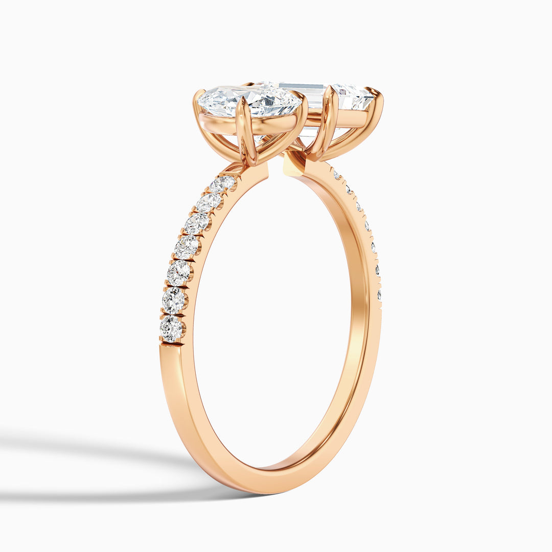 Rosie Toi Et Moi Ring in 10k Rose Gold With Pear and Emerald Two Stone Lab Grown Diamond (3.5 Ct. Tw.) - Detail View