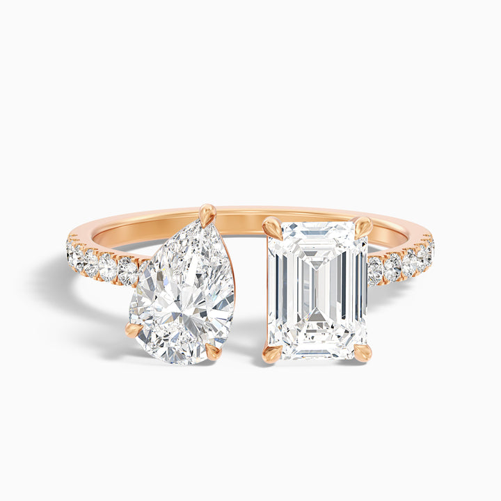 Rosie Toi Et Moi Diamond Ring in 10k Rose Gold With Pear and Emerald Two Stone Lab Grown Diamond (3 Ct. Tw.)