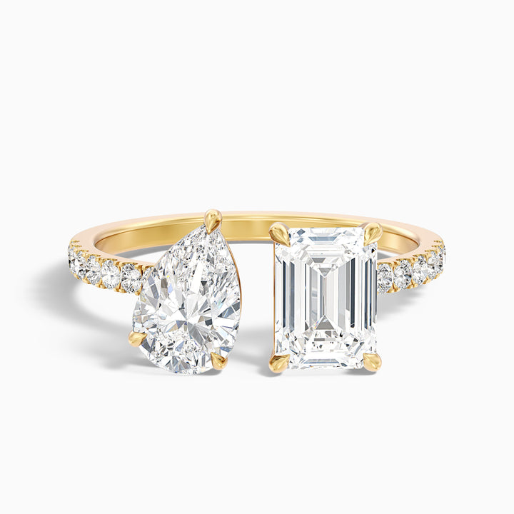 Rosie Toi Et Moi Diamond Ring in 14k Yellow Gold With Pear and Emerald Two Stone Lab Grown Diamond (2.5 Ct. Tw.)