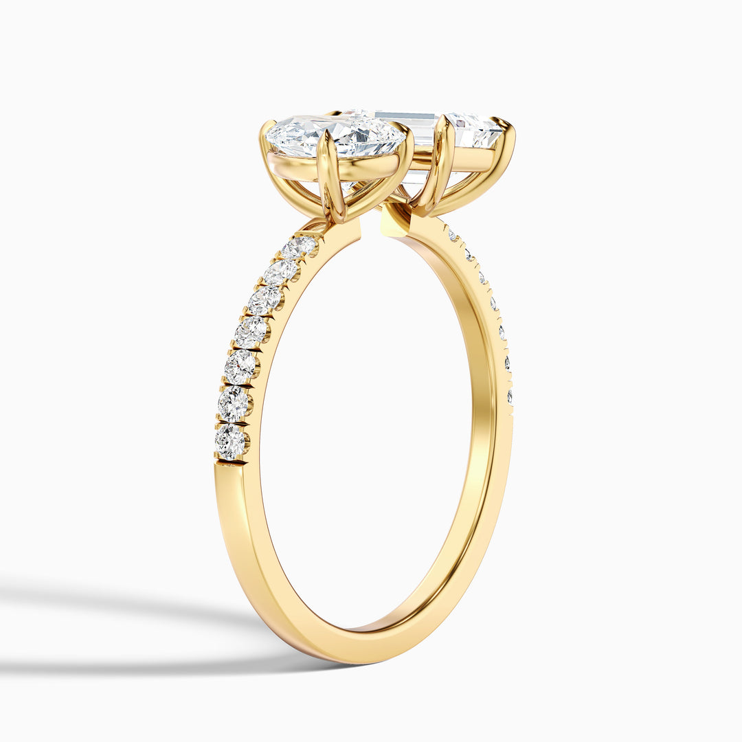 Katie Toi Et Moi Ring in 10k Yellow Gold With Pear and Emerald Two Stone Moissanite Diamond (1 Ct. Tw.) - Detail View