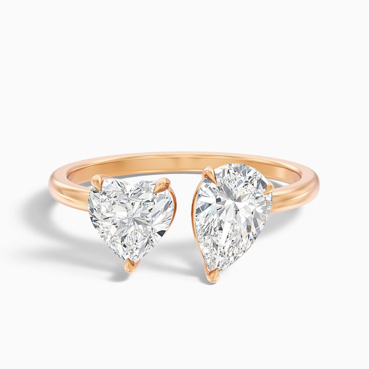 Lacey Toi Et Moi Ring in 10k Rose Gold With Heart and Pear Two Stone Lab Grown Diamond (3.5 Ct. Tw.) - Front View