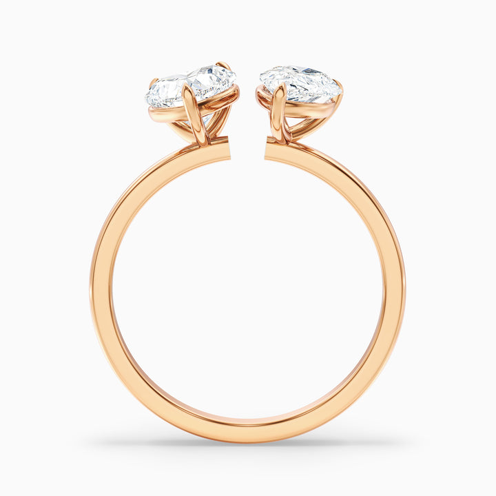 Kira Toi Et Moi Engagement Ring in 10k Rose Gold With Heart and Pear Two Stone Moissanite Diamond (3 Ct. Tw.) - Side View