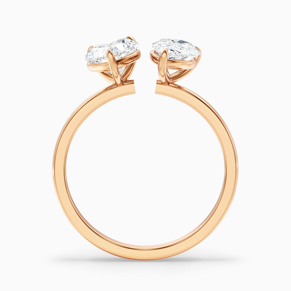 Kira Toi Et Moi Engagement Ring in 18k Rose Gold With Heart and Pear Two Stone Moissanite Diamond (3 Ct. Tw.) - Side View