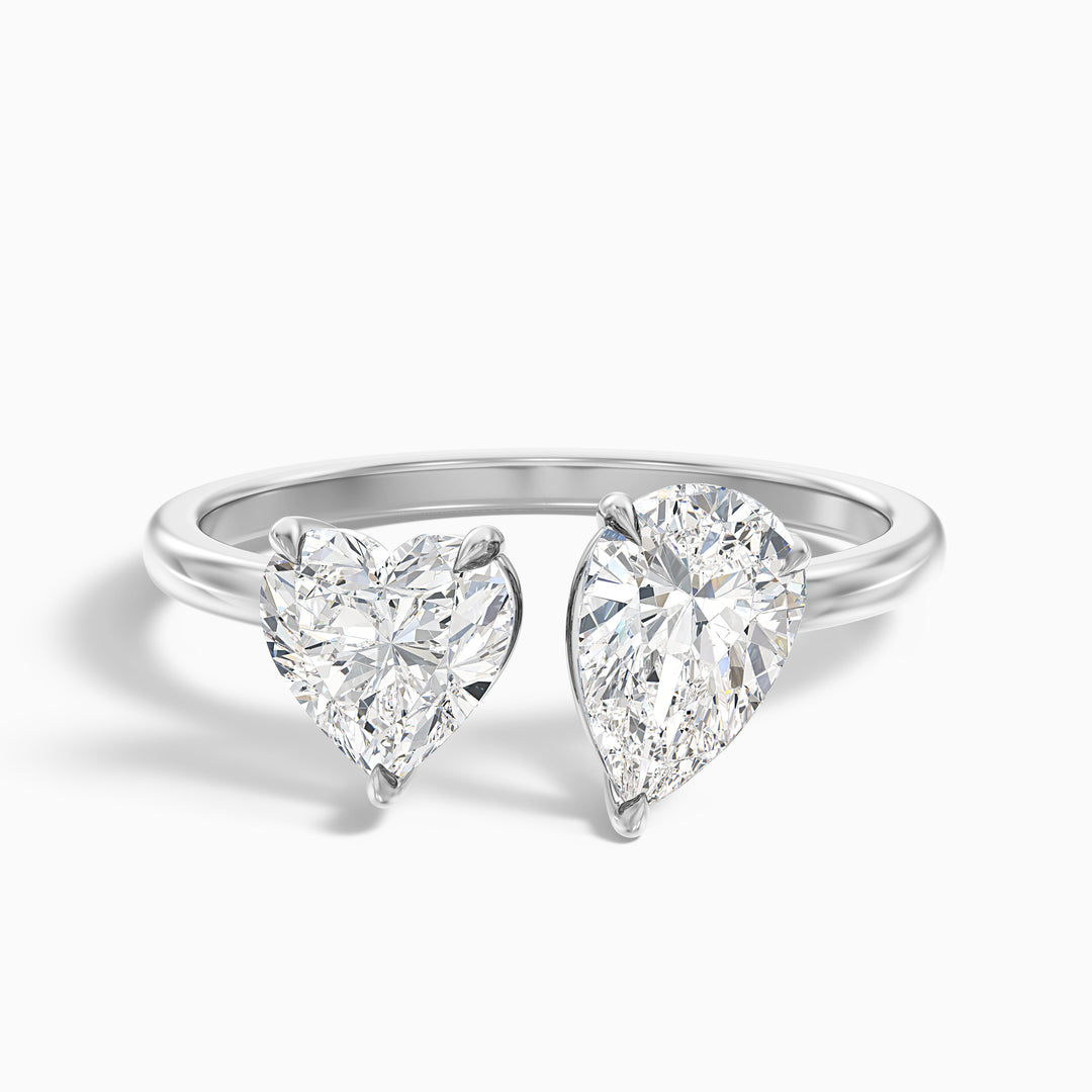 Lacey Toi Et Moi Diamond Ring in 10k Rose Gold With Heart and Pear Two Stone Lab Grown Diamond (3 Ct. Tw.) - Front View