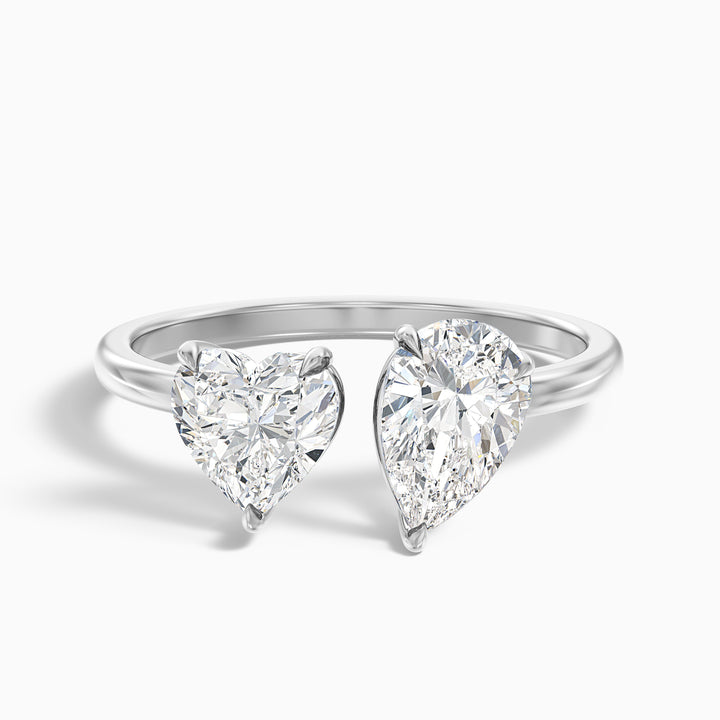 Kira Toi Et Moi Engagement Ring in 925 Sterling Silver With Heart and Pear Two Stone Moissanite Diamond (4.5 Ct. Tw.) - Front View