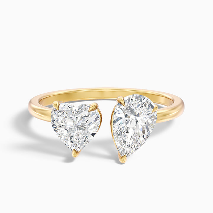 Kira Toi Et Moi Engagement Ring in 10k Yellow Gold With Heart and Pear Two Stone Moissanite Diamond (1.5 Ct. Tw.) - Front View