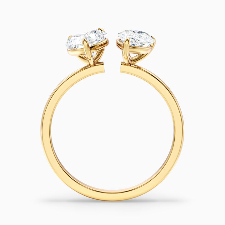 Lacey Toi Et Moi Diamond Ring in 10k Yellow Gold With Heart and Pear Two Stone Lab Grown Diamond (2.5 Ct. Tw.) - Side View