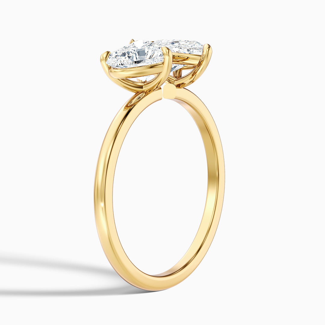 Kira Toi Et Moi Engagement Ring in 14k Yellow Gold With Heart and Pear Two Stone Moissanite Diamond (2 Ct. Tw.) - Detail View