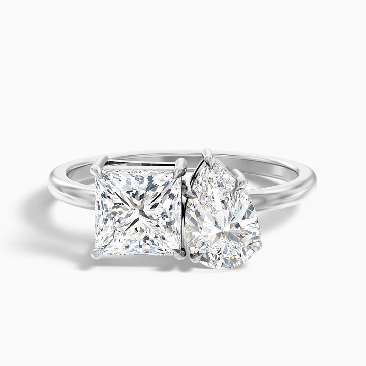 Jenny Toi Et Moi Ring in 14k White Gold With Princess and Pear Two Stone Lab Grown Diamond (4 Ct. Tw.)