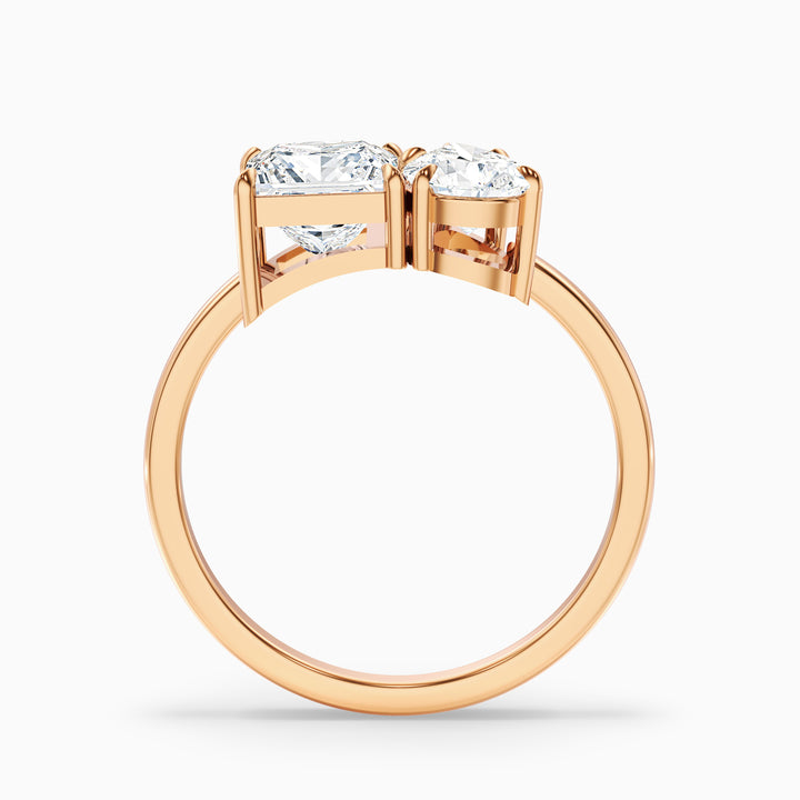 Jenny Toi Et Moi Engagement Ring in 10k Rose Gold With Princess and Pear Two Stone Lab Grown Diamond (1 Ct. Tw.) - Side View