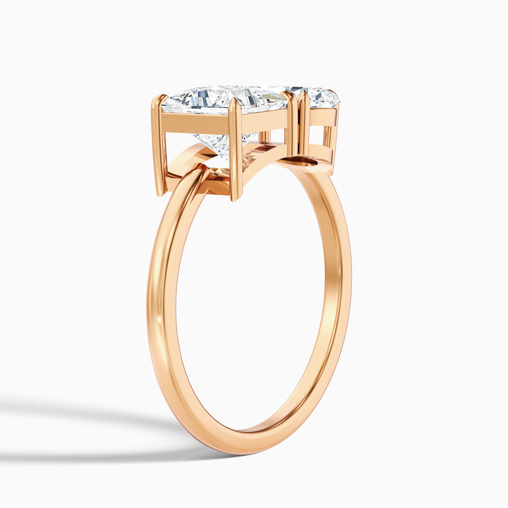 Rosie Toi Et Moi Moissanite Ring in 14k Rose Gold With Princess and Pear Two Stone Diamond (2 Ct. Tw.) - Detail View