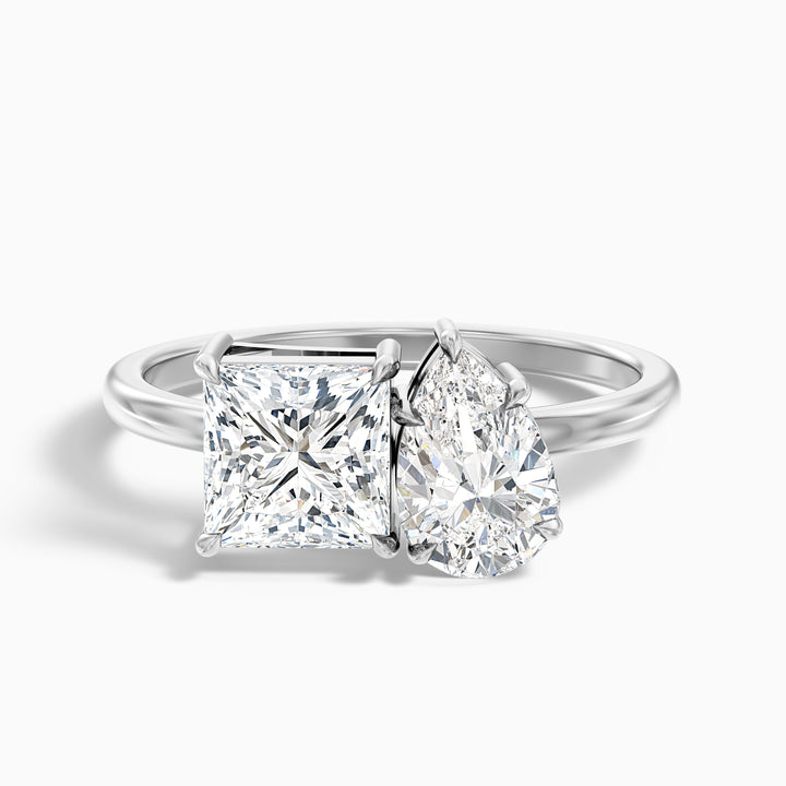 Jenny Toi Et Moi Engagement Ring in 925 Sterling Silver With Princess and Pear Two Stone Lab Grown Diamond (4.5 Ct. Tw.) - Front View