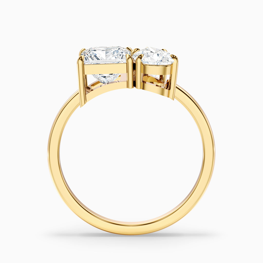 Jenny Toi Et Moi Ring in 14k Yellow Gold With Princess and Pear Two Stone Lab Grown Diamond (3 Ct. Tw.)