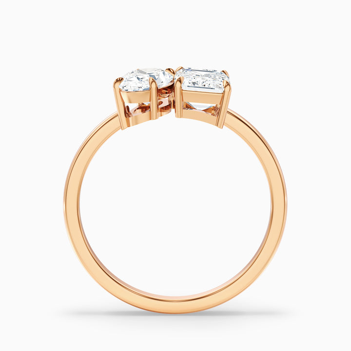 Emily Toi Et Moi Ring in 18k Rose Gold With Oval and Emerald Two Stone Moissanite Diamond (2 Ct. Tw.) - Side View