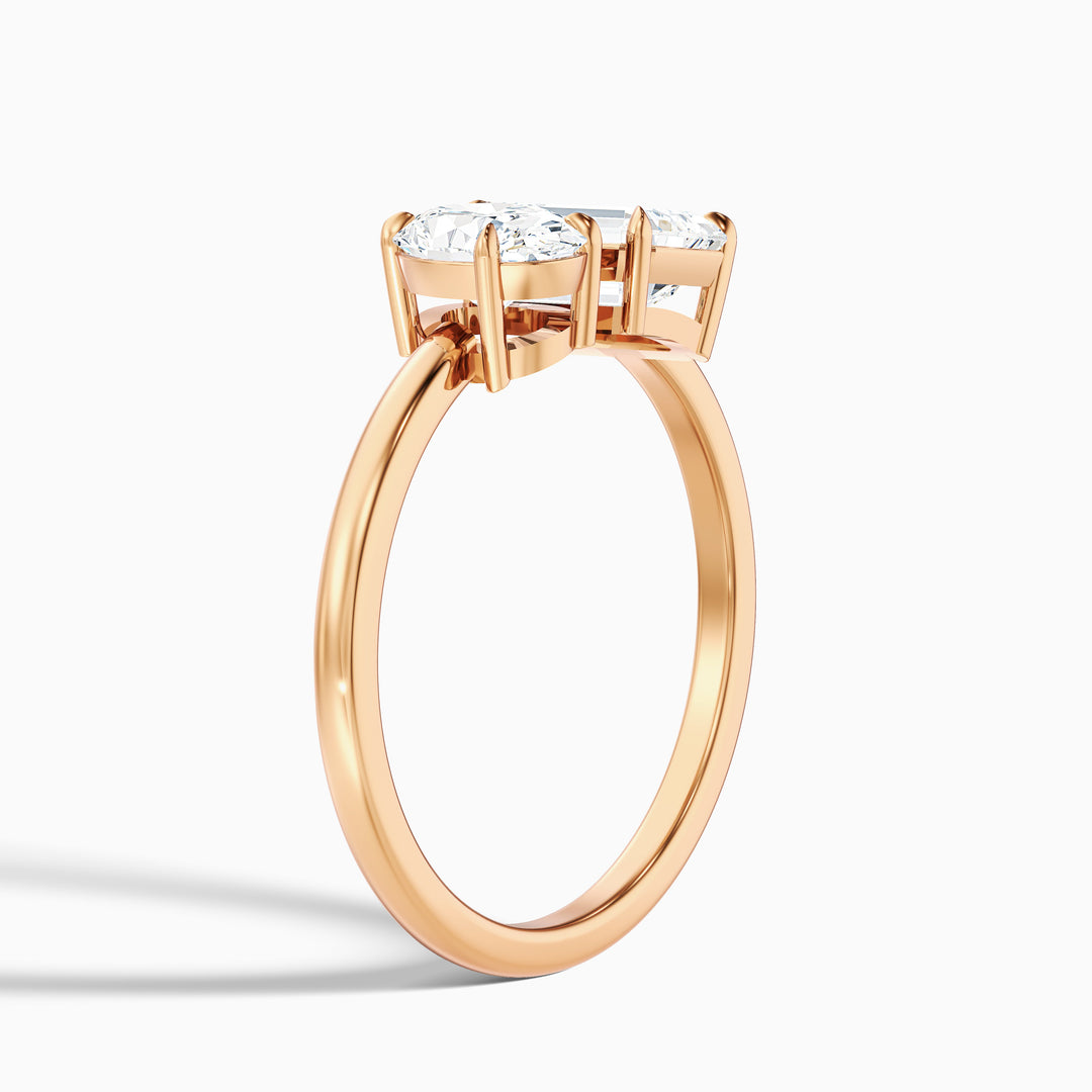 Emily Toi Et Moi Ring in 14k Rose Gold With Oval and Emerald Two Stone Moissanite Diamond (4.5 Ct. Tw.) - Detail View