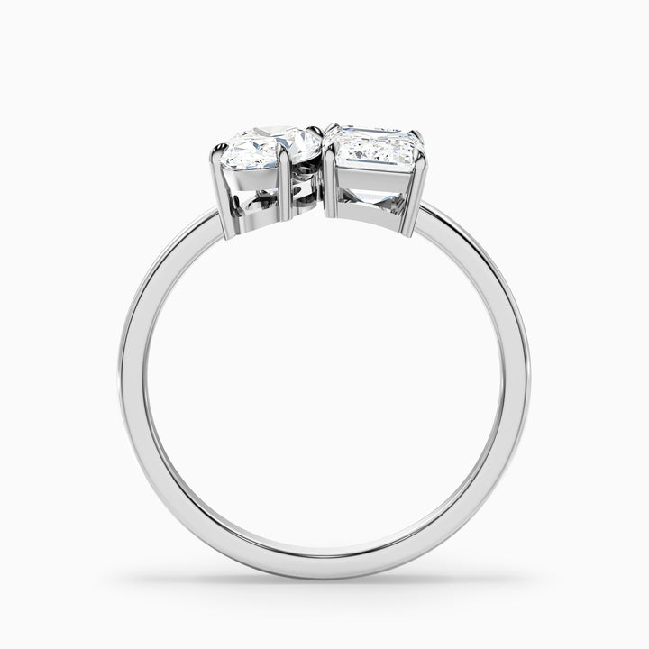 Amaya Toi Et Moi Diamond Ring in Platinum With Oval and Emerald Two Stone Lab Grown Diamond (3.5 Ct. Tw.) - Side View