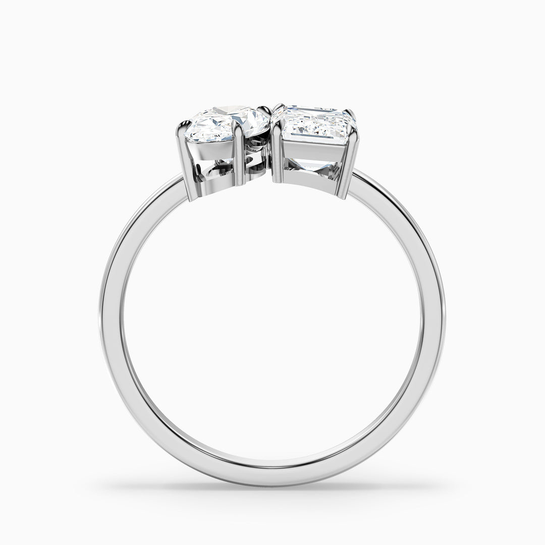 Emily Toi Et Moi Ring in 925 Sterling Silver With Oval and Emerald Two Stone Moissanite Diamond (2.5 Ct. Tw.) - Side View
