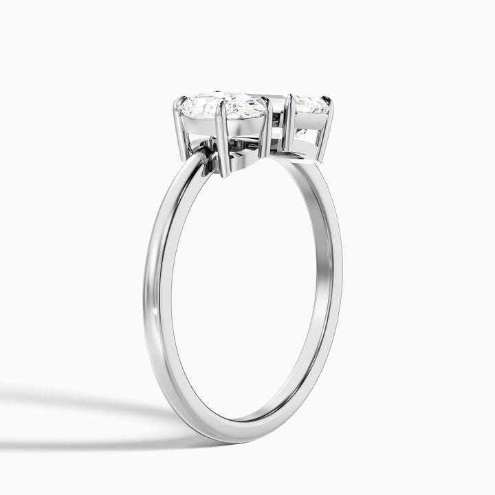 Amaya Toi Et Moi Diamond Ring in Platinum With Oval and Emerald Two Stone Lab Grown Diamond (3.5 Ct. Tw.) - Detail View