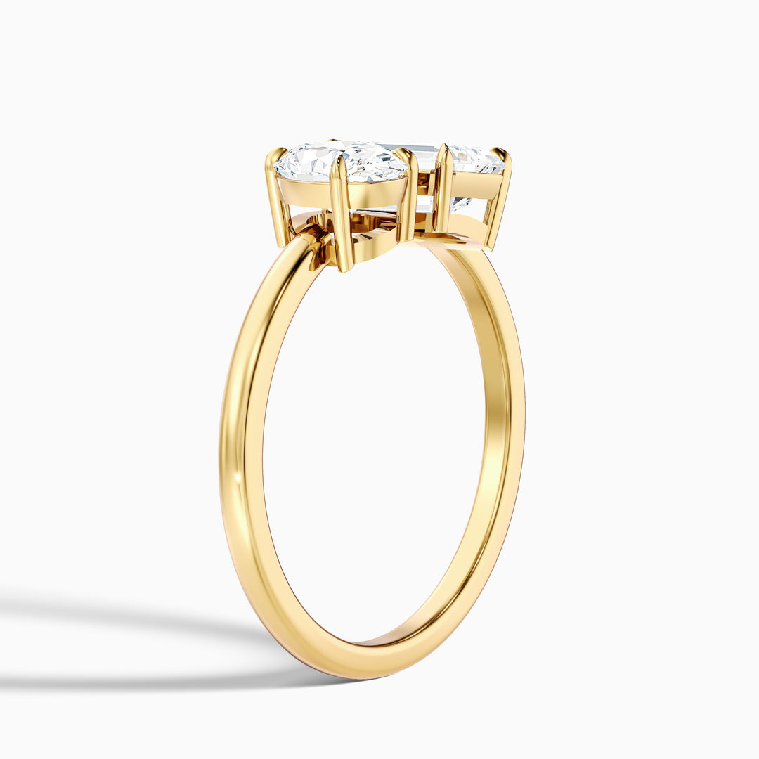 Emily Toi Et Moi Ring in 925 Sterling Silver With Oval and Emerald Two Stone Moissanite Diamond (2 Ct. Tw.) - Detail View