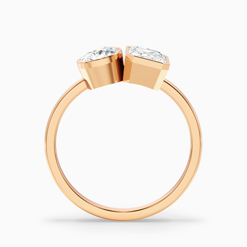 Tessa Toi Et Moi Engagement Ring in 10k Rose Gold With Pear and Emerald Two Stone Moissanite Diamond (2 Ct. Tw.) - Side View