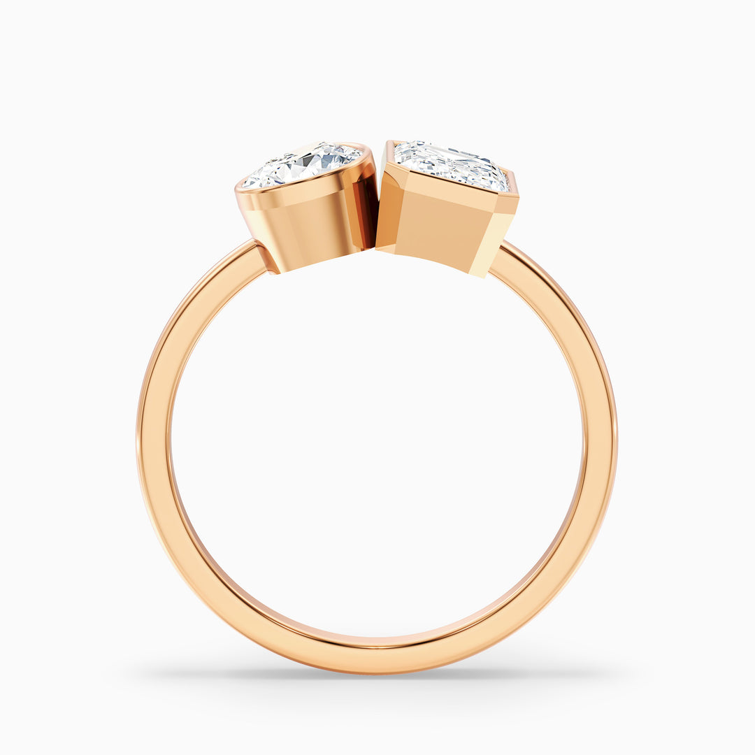 Cara Toi Et Moi Engagement Ring in 14k Rose Gold With Pear and Emerald Two Stone Lab Grown Diamond (1 Ct. Tw.) - Side View