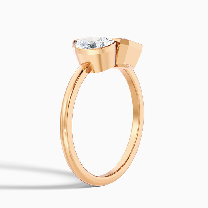 Tessa Toi Et Moi Engagement Ring in 10k Rose Gold With Pear and Emerald Two Stone Moissanite Diamond (1 Ct. Tw.) - Detail View