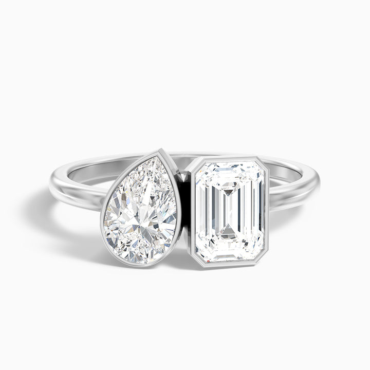 Tessa Toi Et Moi Engagement Ring in 925 Sterling Silver With Pear and Emerald Two Stone Moissanite Diamond (3.5 Ct. Tw.) - Front View