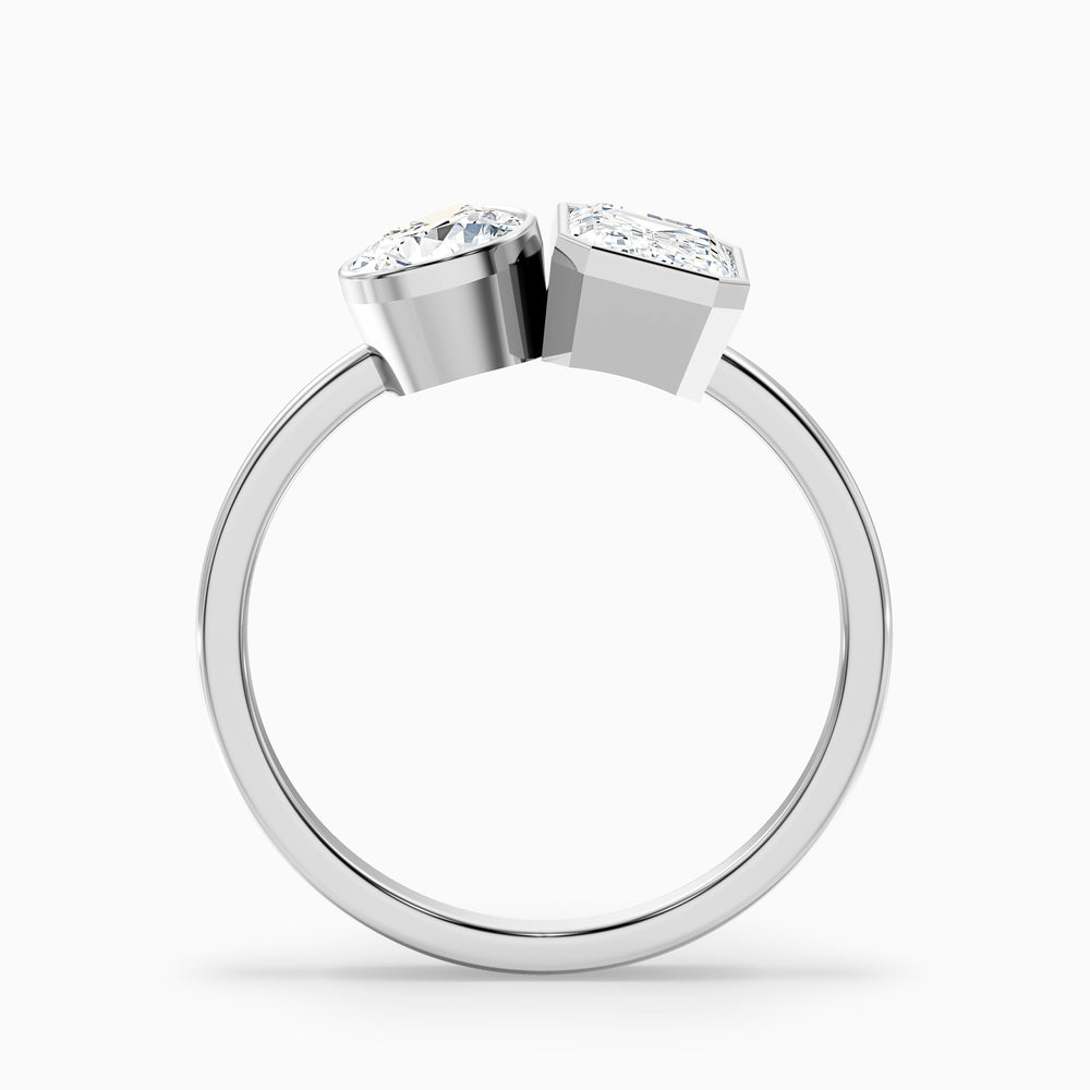 Cara Toi Et Moi Ring in 10k White Gold With Pear and Emerald Two Stone Lab Grown Diamond (1 Ct. Tw.) - Side View