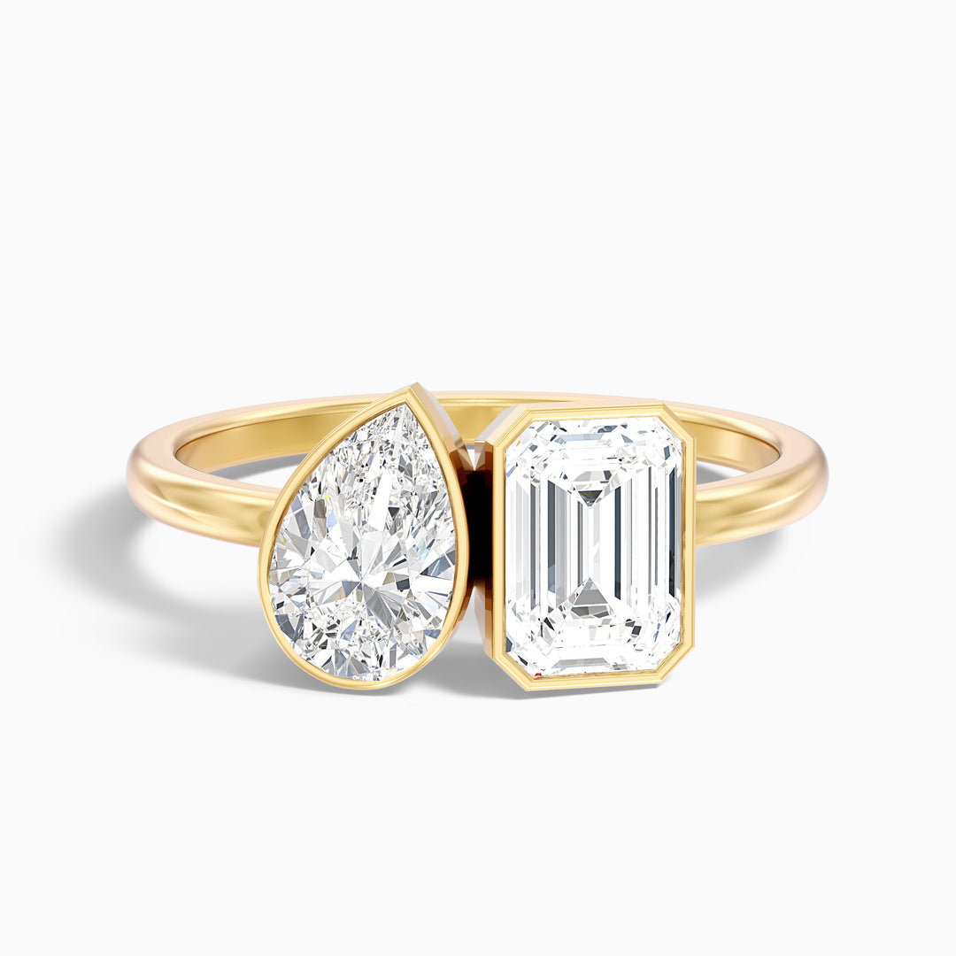 Cara Toi Et Moi Diamond Ring in 10k Rose Gold With Pear and Emerald Two Stone Lab Grown Diamond (3 Ct. Tw.) - Front View