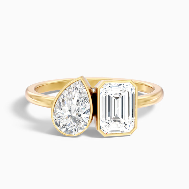 Cara Toi Et Moi Ring in 925 Sterling Silver With Pear and Emerald Two Stone Lab Grown Diamond (2.5 Ct. Tw.) - Front View