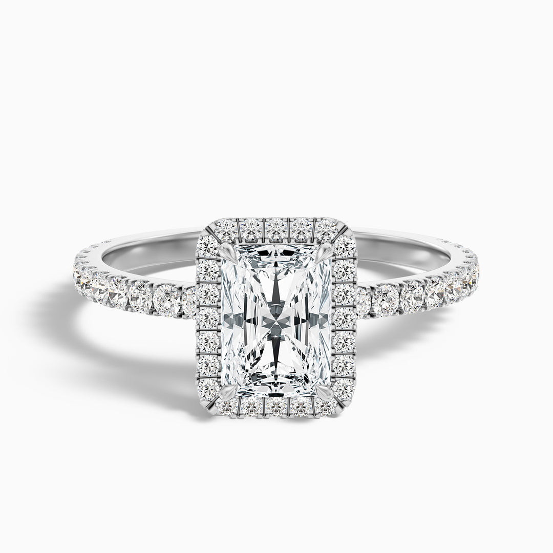 Becca 3 Carat Radiant Cut Halo Pave Set Lab Grown Diamond Ring in 925 Sterling Silver