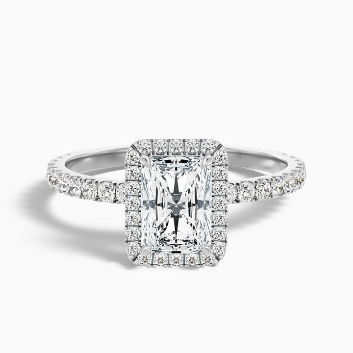 Becca 3 Carat Radiant Cut Halo Pave Set Lab Grown Diamond Ring in 925 Sterling Silver