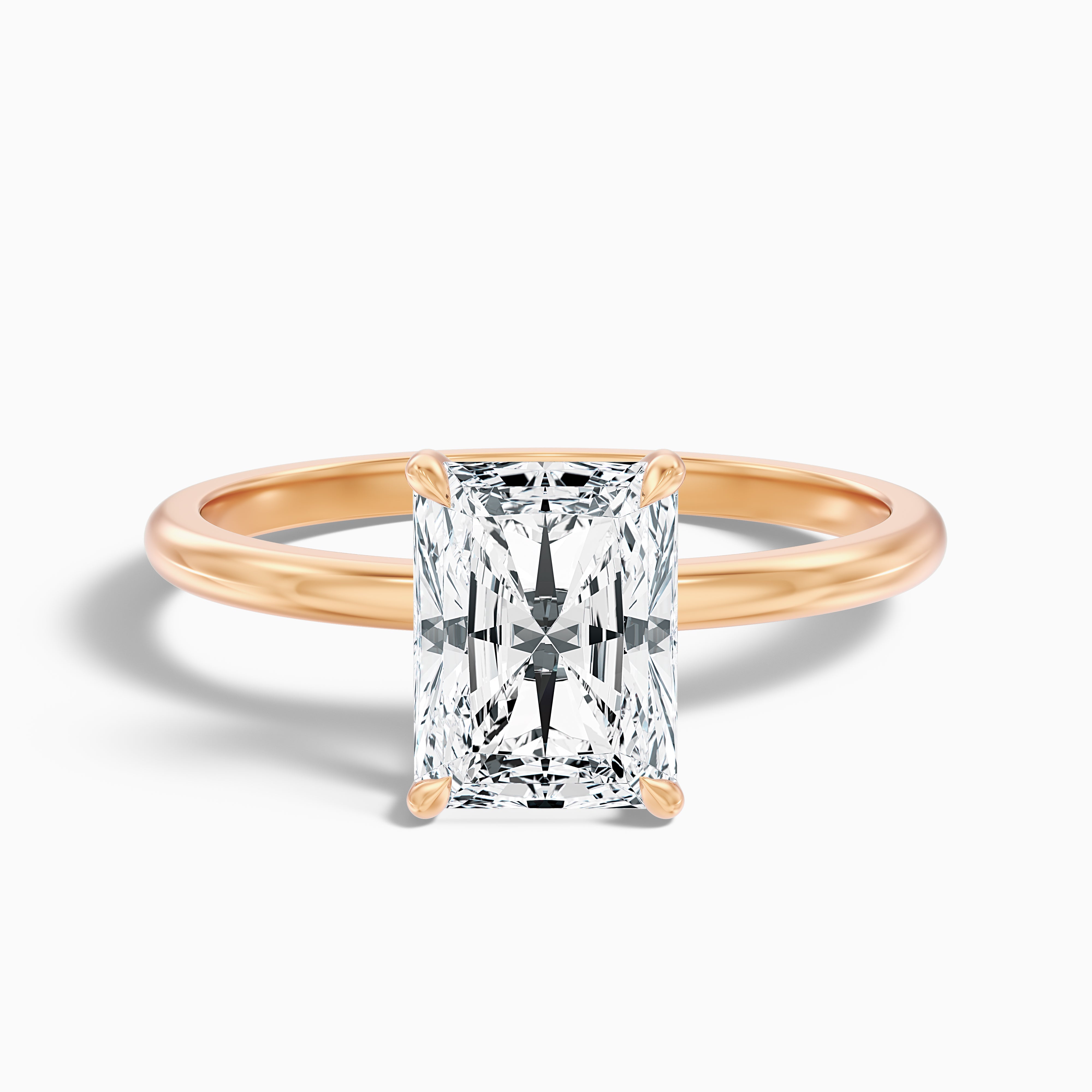 Cathy 1 Carat Radiant Cut Hidden Halo Moissanite Engagement Ring in 14k Rose Gold