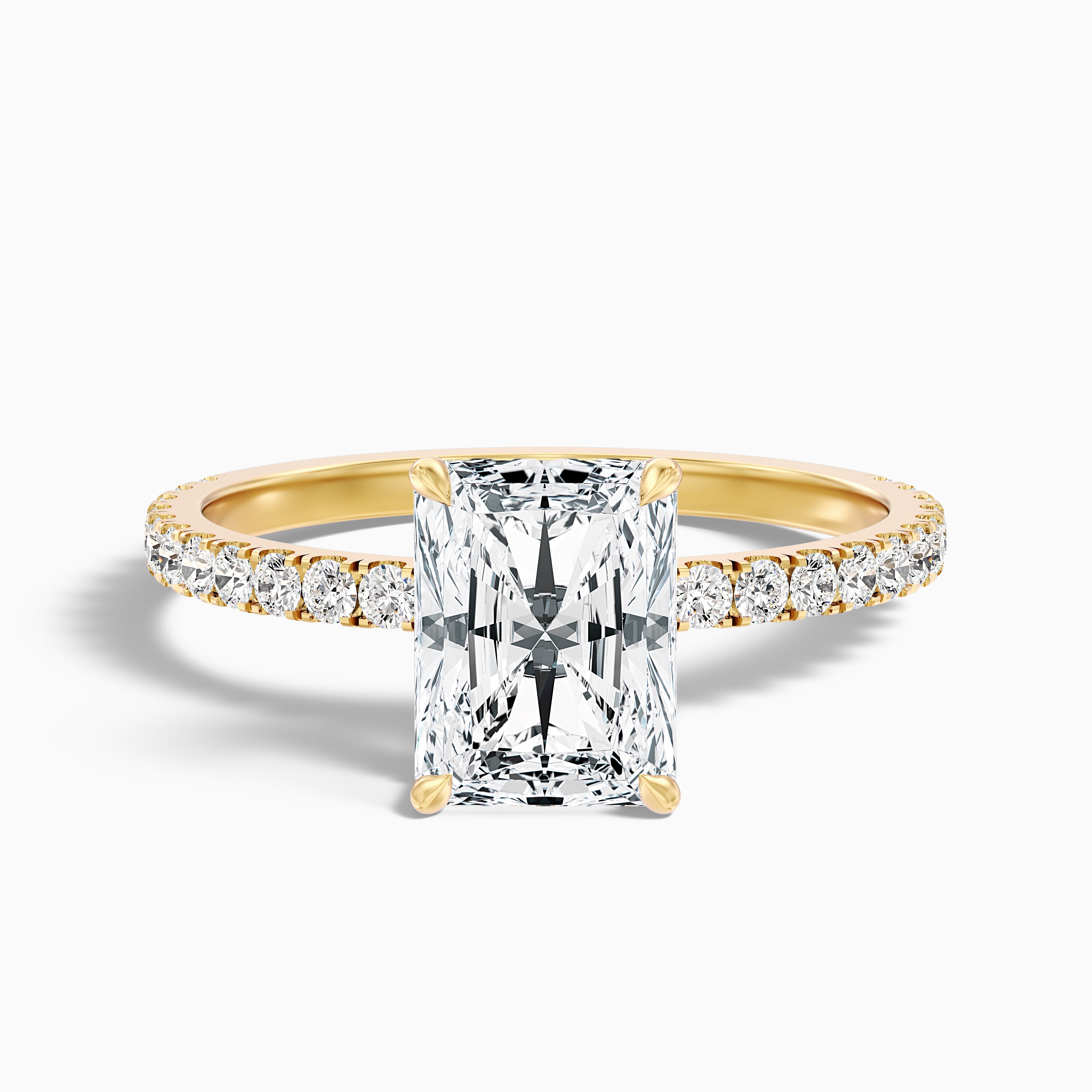 Darcy 1 Carat Radiant Cut Hidden Halo Moissanite Engagement Ring in 14k Yellow Gold