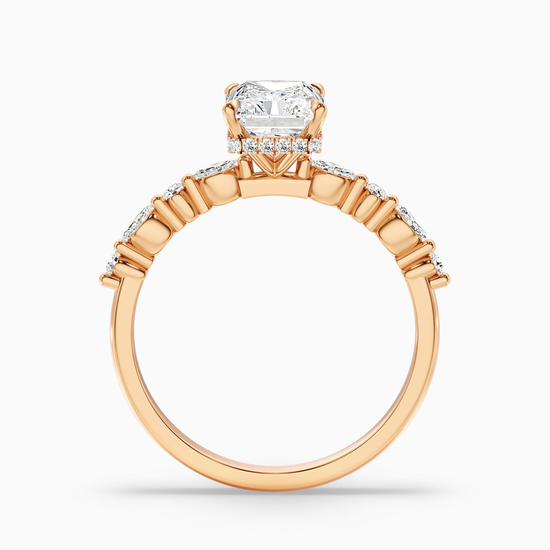 Gloria 2 Carat Radiant With Side Stone Hidden Halo Lab Grown Diamond Ring in 925 Sterling Silver